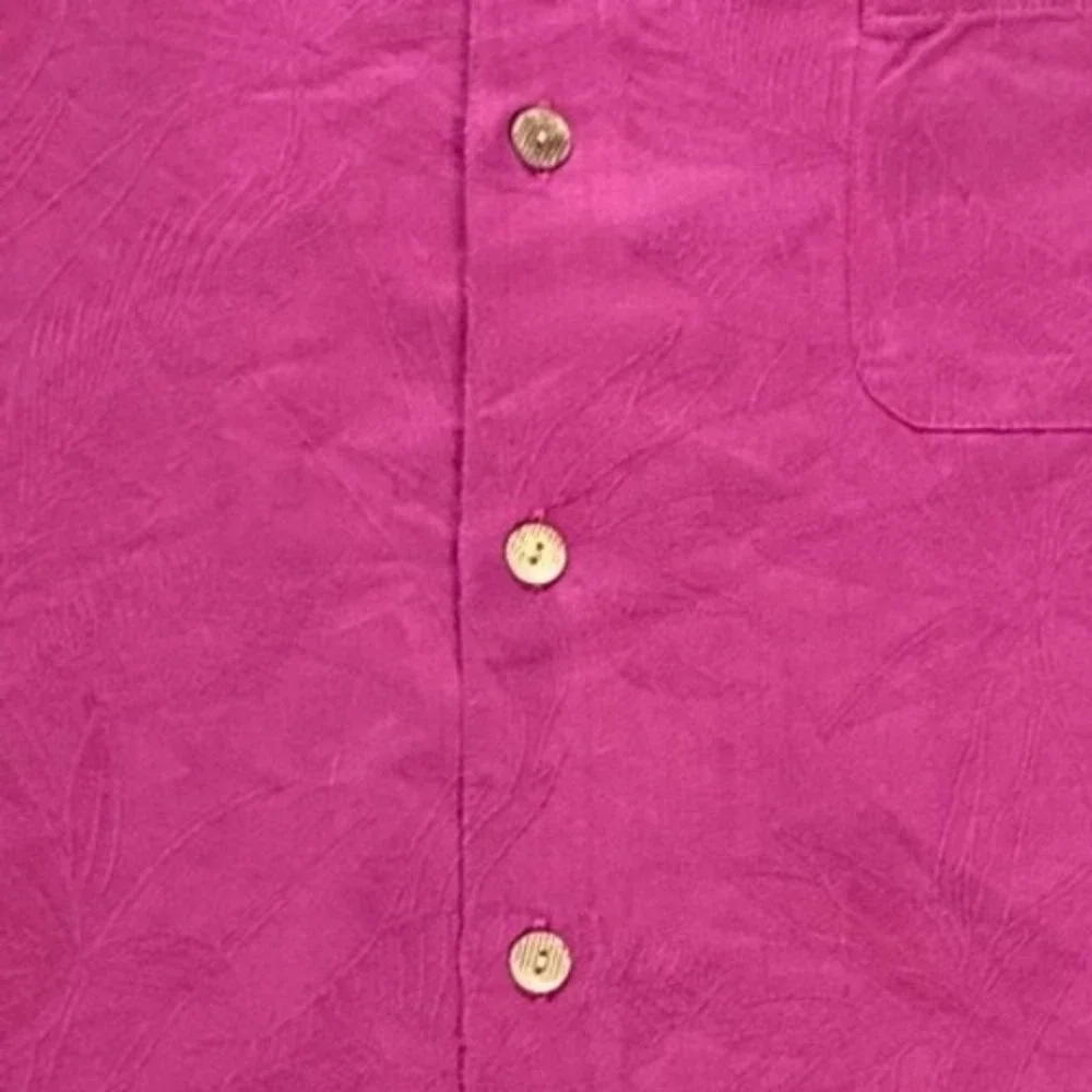 Caribbean Mens XLT Magenta Pink Tropical Palm Jacquard Short Sleeve Camp Shirt